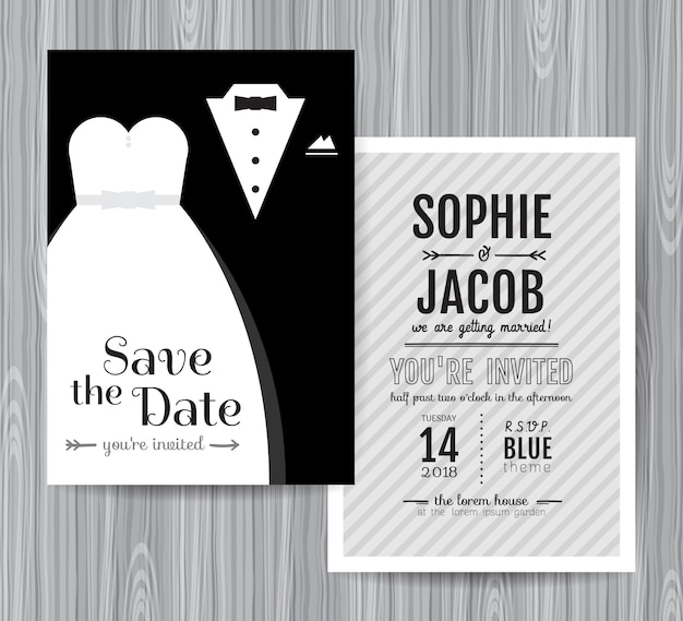 Vector wedding invitation vintage card.