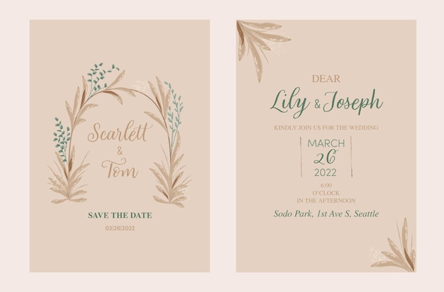 Wedding invitation in watercolor design.