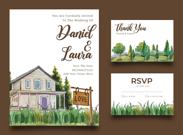 Vector wedding invitation watercolor template