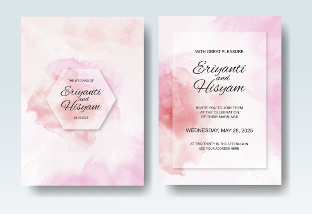 Wedding invitation with abstract splash watercolor