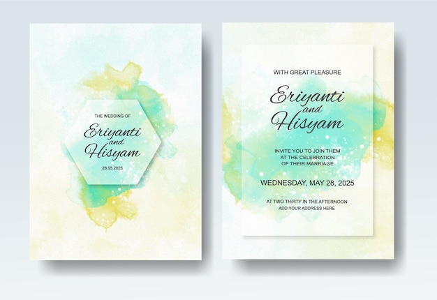 Vector wedding invitation with abstract splash watercolor