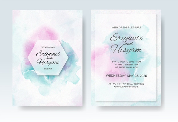 Vector wedding invitation with abstract splash watercolor