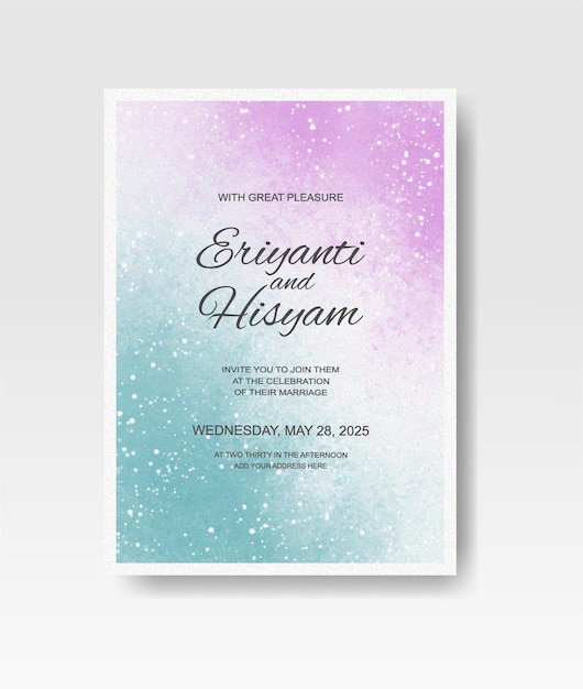 Vector wedding invitation with abstract splash watercolor