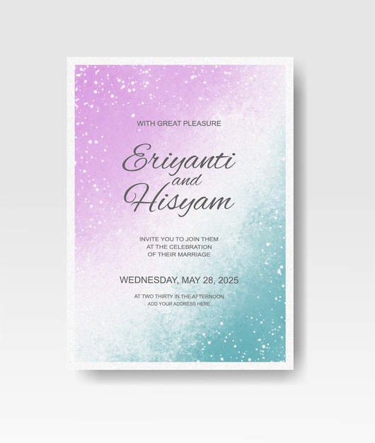 Vector wedding invitation with abstract splash watercolor