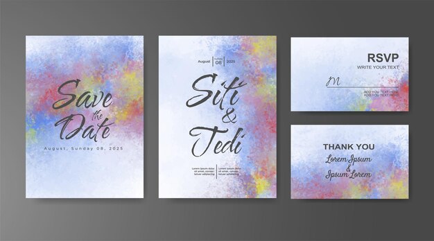 Vector wedding invitation with abstract watercolor background