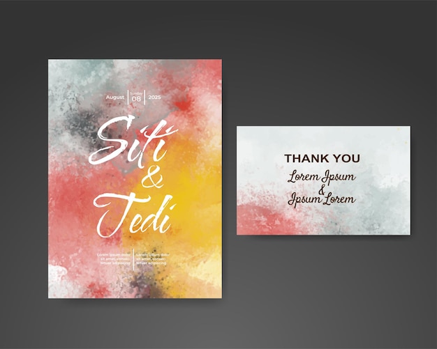 Vector wedding invitation with abstract watercolor background