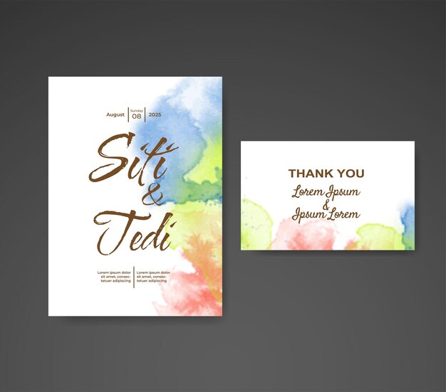 Vector wedding invitation with abstract watercolor background