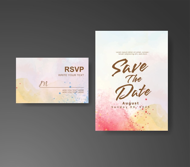 Wedding invitation with abstract watercolor background