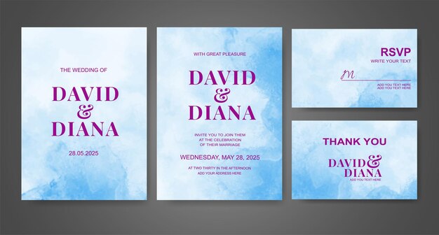 Vector wedding invitation with abstract watercolor background