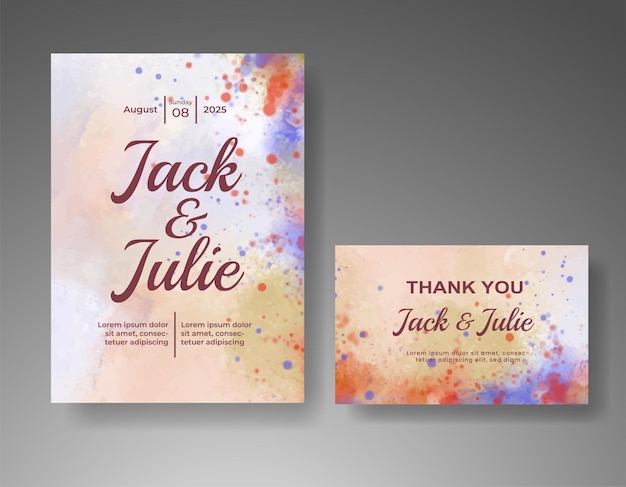 Wedding invitation with abstract watercolor background