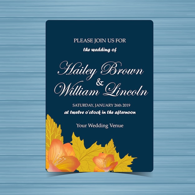Wedding invitation with autumn floral frame