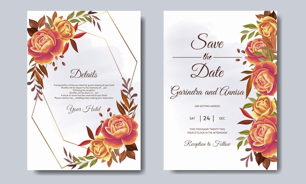 Wedding invitation with autumn floral leaves