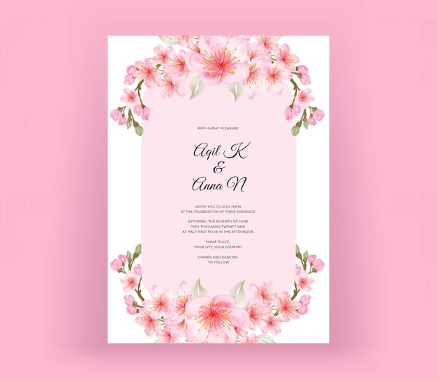 wedding invitation with beautiful cherry blossom