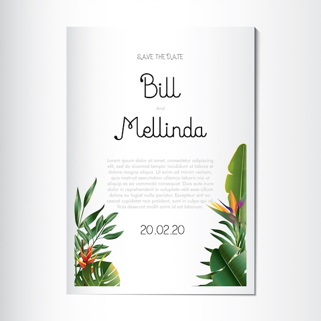 Wedding Invitation with beautiful Floral and tropical leaves