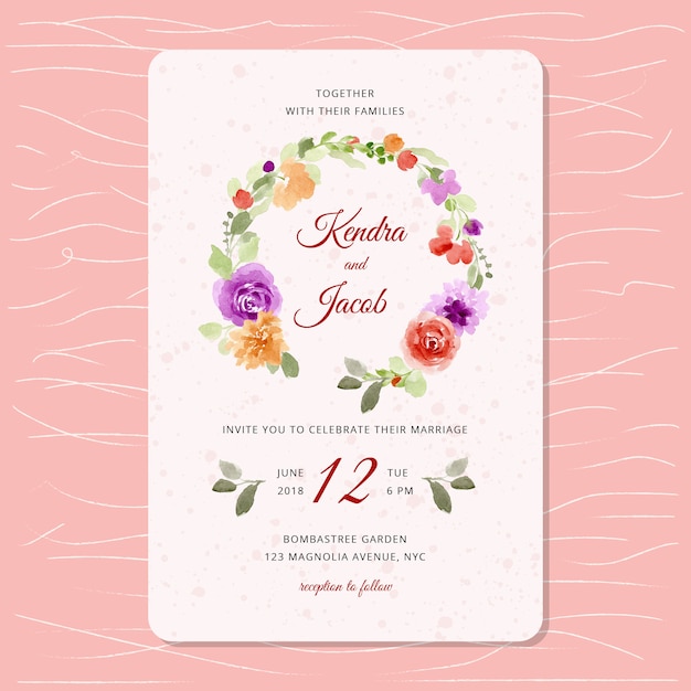 wedding invitation with beautiful floral watercolor