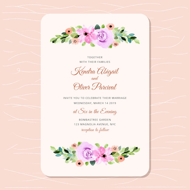 Wedding invitation with beautiful floral watercolor