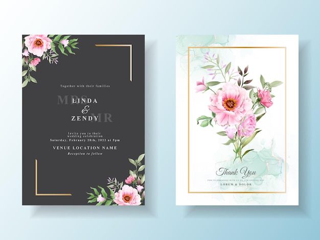 Wedding invitation with beautiful floral watercolor