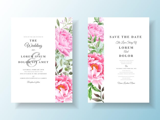美しい花の水彩画と結婚式の招待状