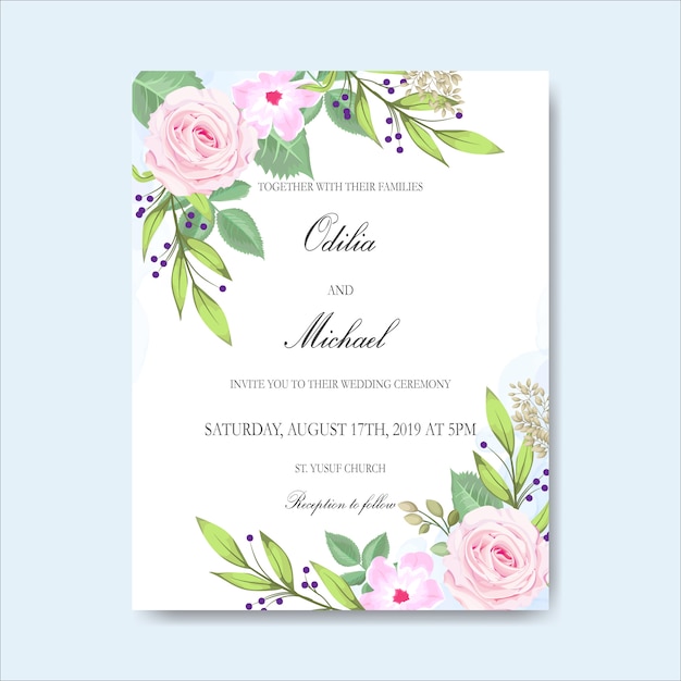 wedding invitation with beautiful hand drawn flowers