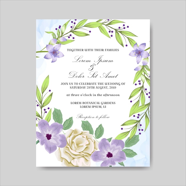 Wedding invitation with beautiful hand drawn flowers