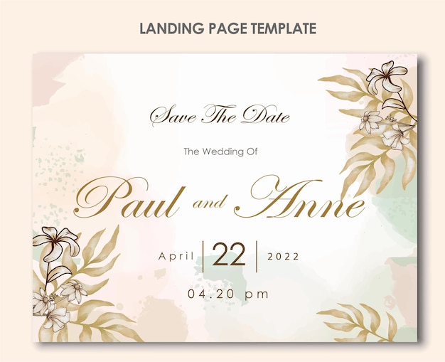 Vector wedding invitation with beautiful leaves and flower watercolor