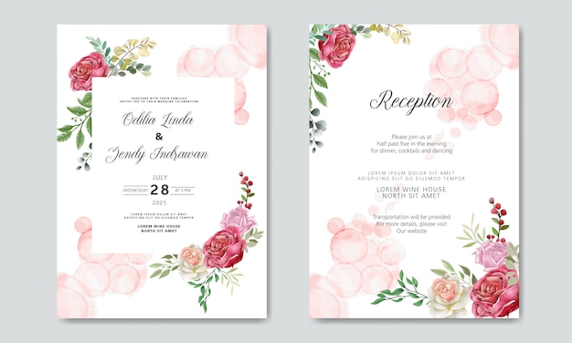 wedding invitation with beautiful and romantic flower templates