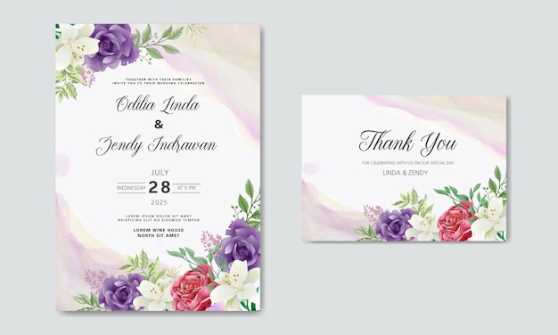 Wedding invitation with beautiful and romantic flowers