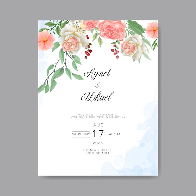 Wedding invitation with beautiful and romantic flowers