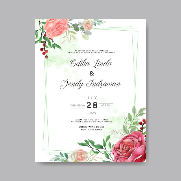 Wedding invitation with beautiful and romantic flowers