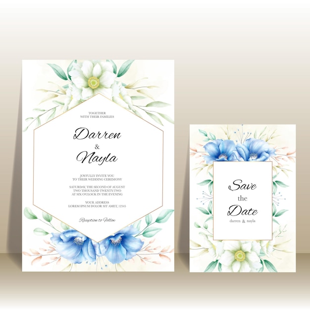 Wedding invitation with beautiful watercolor flowers