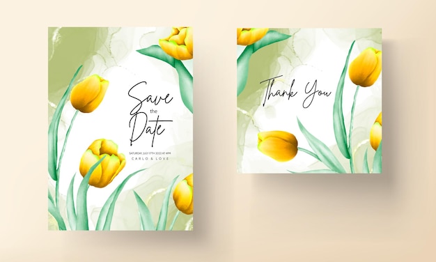 Wedding invitation with beautiful yellow watercolor tulip flower