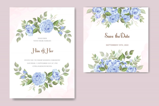 青いバラの結婚式の招待状