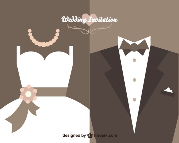 Wedding invitation with bride dress and wedding suit