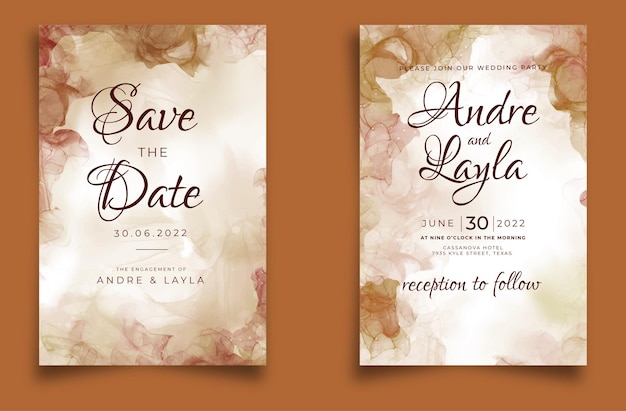 Premium Vector | Wedding invitation with brown alcohol ink background