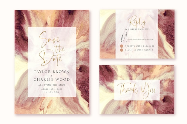 Wedding invitation with brown cream abstract watercolor design