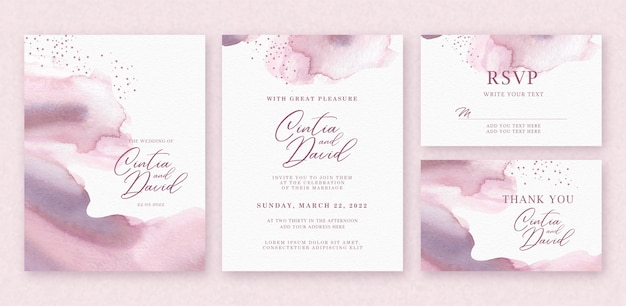 Wedding invitation with brushes watercolor background and sparkle template