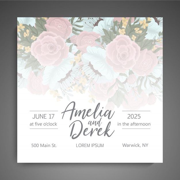 Vector wedding invitation with colorful flower