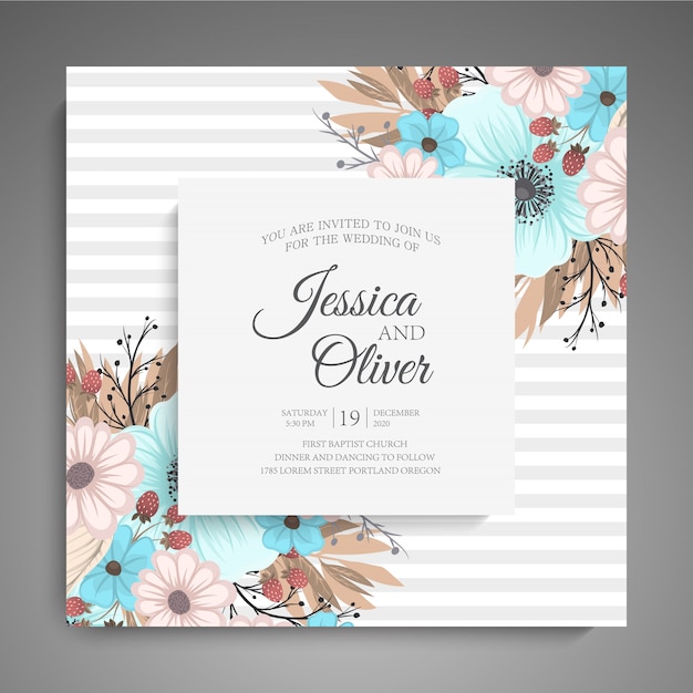 Wedding invitation with colorful flower.