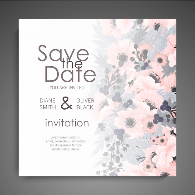 Wedding invitation with cute flowers