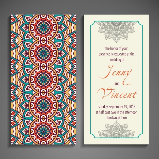 Vector wedding invitation with ethnic forms