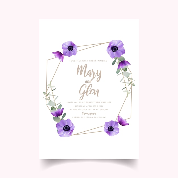 Wedding invitation with floral anemone flowers