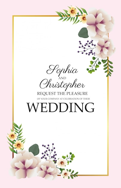 花のフレームの結婚式の招待状