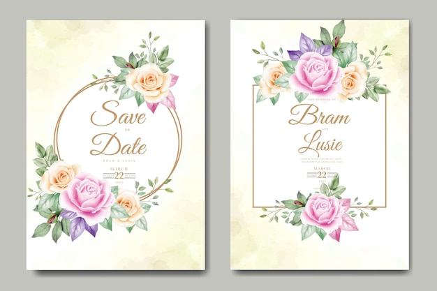 wedding invitation with floral leaves watercolor