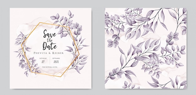 Wedding invitation with floral ornament and seamless pattern set bundle collection