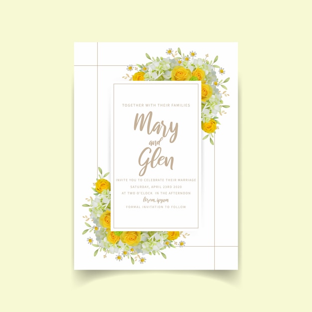 Vector wedding invitation with floral roses and hydrangea