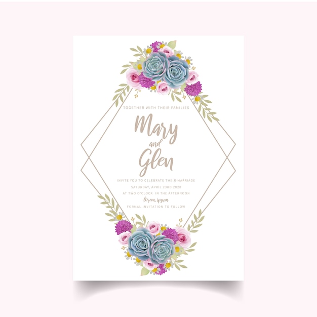 Wedding invitation with floral roses and succulent