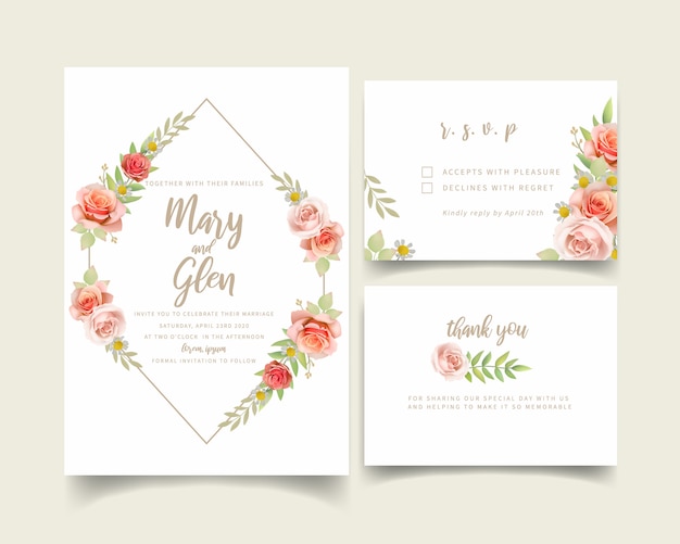 Wedding invitation with floral roses