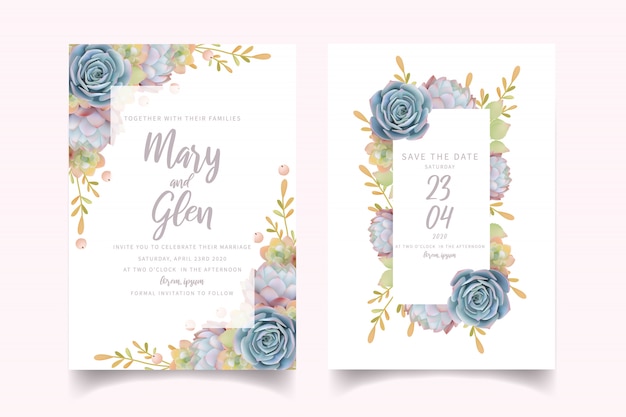 Wedding invitation with floral succulent