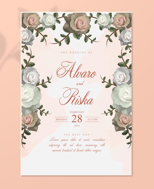 Vector wedding invitation with floral theme