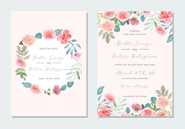wedding invitation with floral watercolor frame 